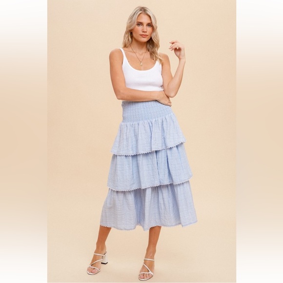 Hem & Thread Light Blue Tiered Maxi Skirt - Picture 2 of 5